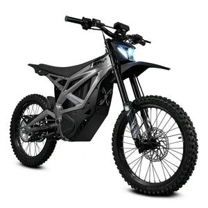 eMOTO Strike SRPNT X3 electric motorcycle in Graphite Gray, side view, studio background