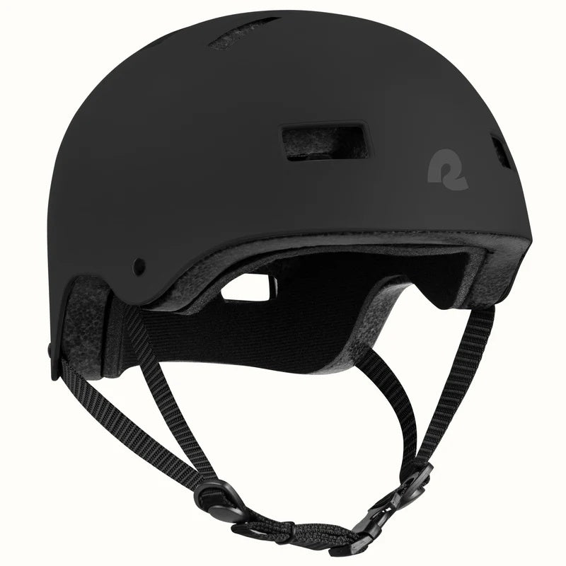 Matte black Retrospec Dakota eBike and skate helmet, side view, with ventilation holes and adjustable straps