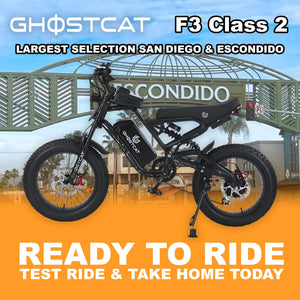 Black eBike Ghostcat F3 Class 2, side view, R2R Blackout edition, against a plain background