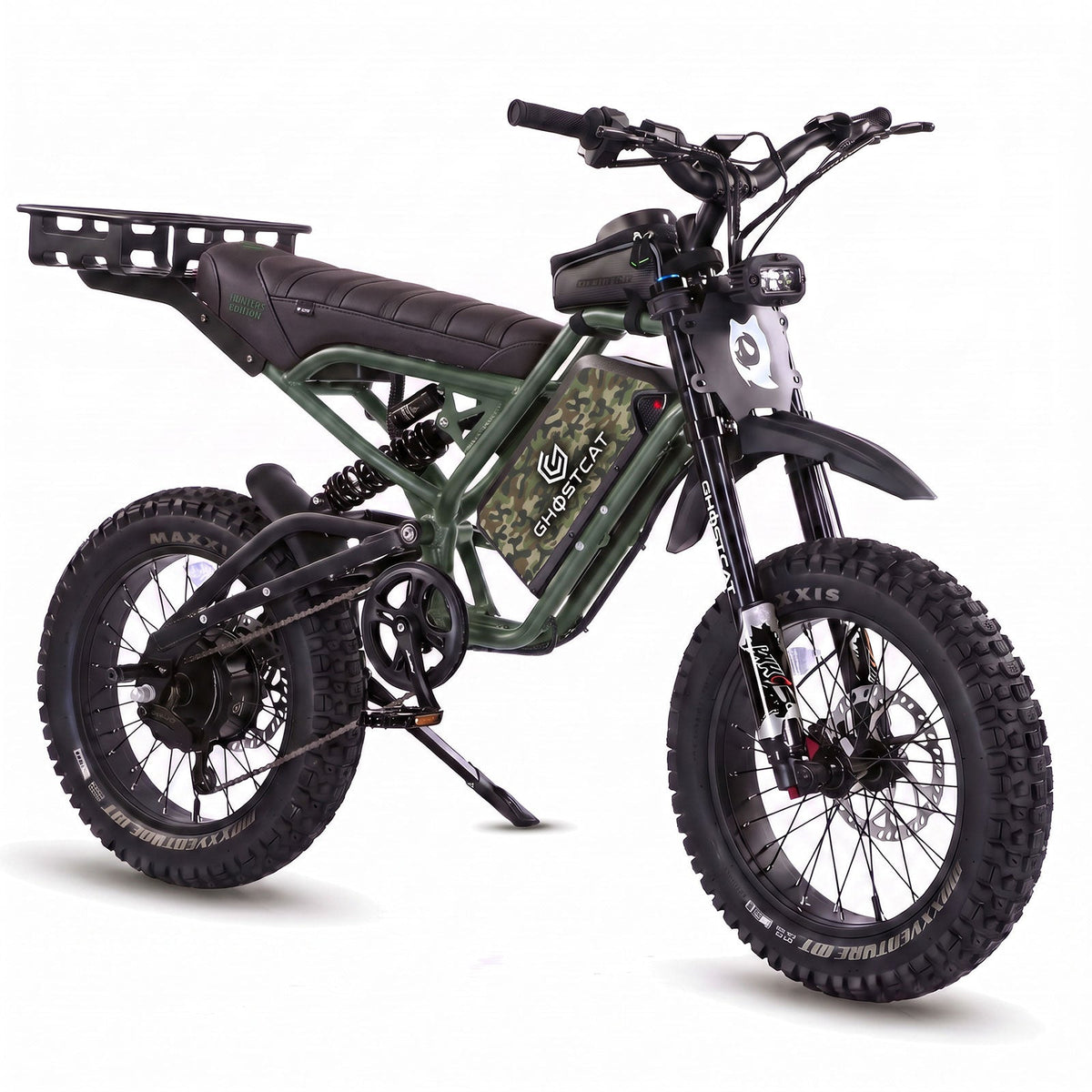GhostCat F4X Hunter's Edition Full Bundle Army Green with Army Camo battery decal and rear rack