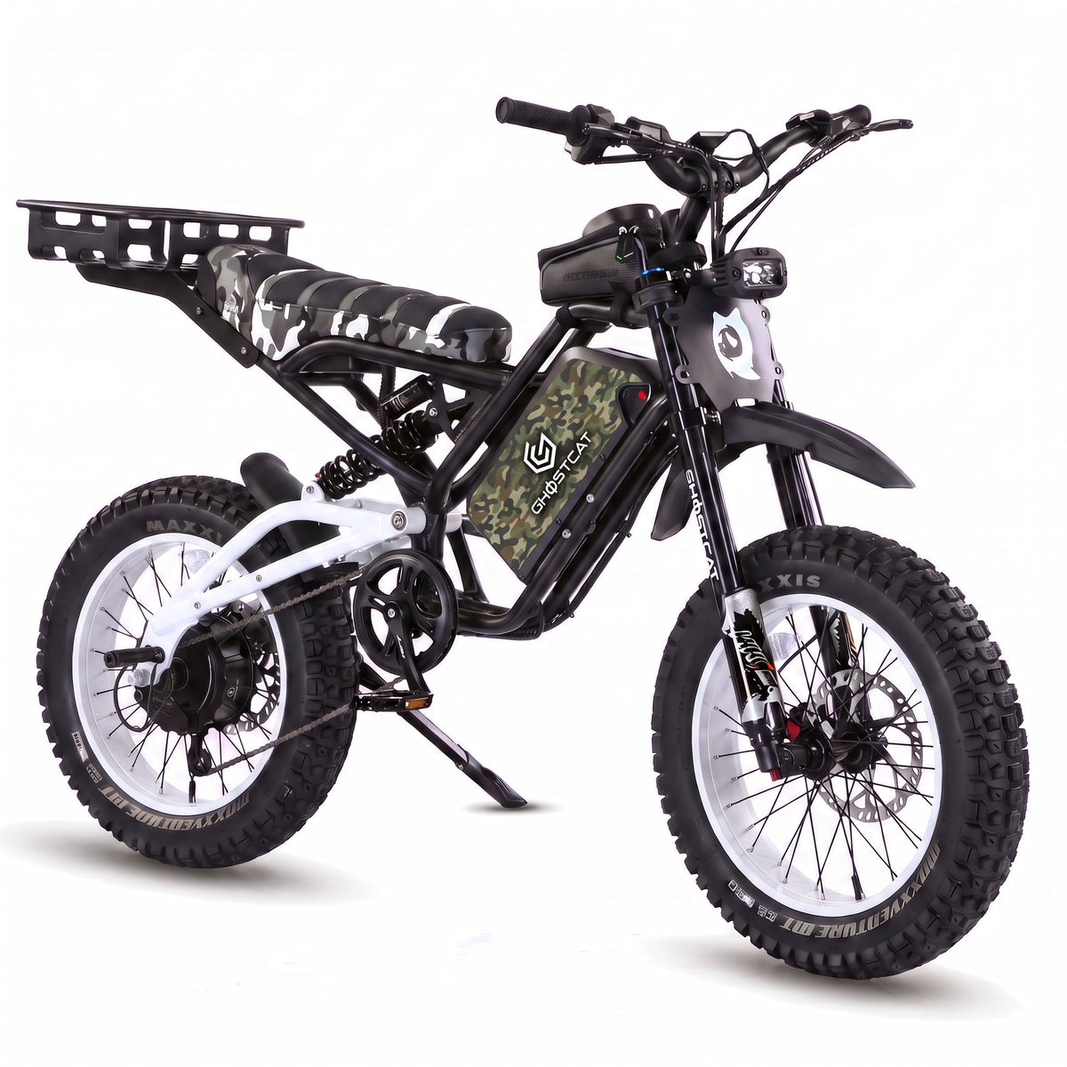 GhostCat F4X Hunter's Edition Full Bundle White with Army Camo battery decal and rear rack