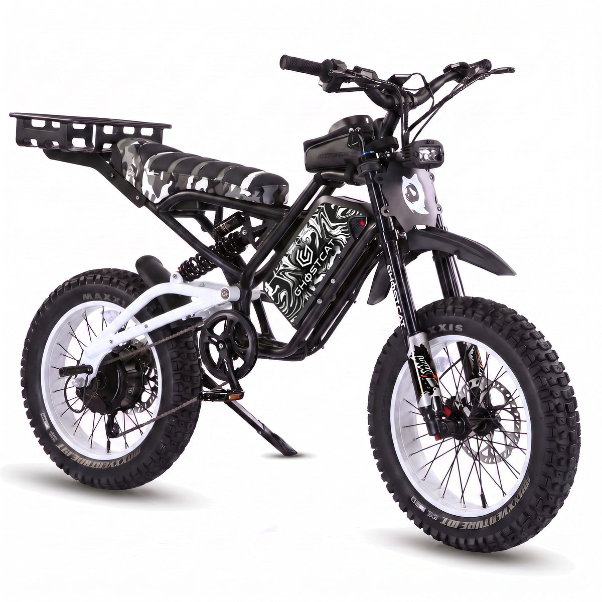 GhostCat F4X Hunter's Edition Full Bundle White with Marble Black & White battery decal and rear rack