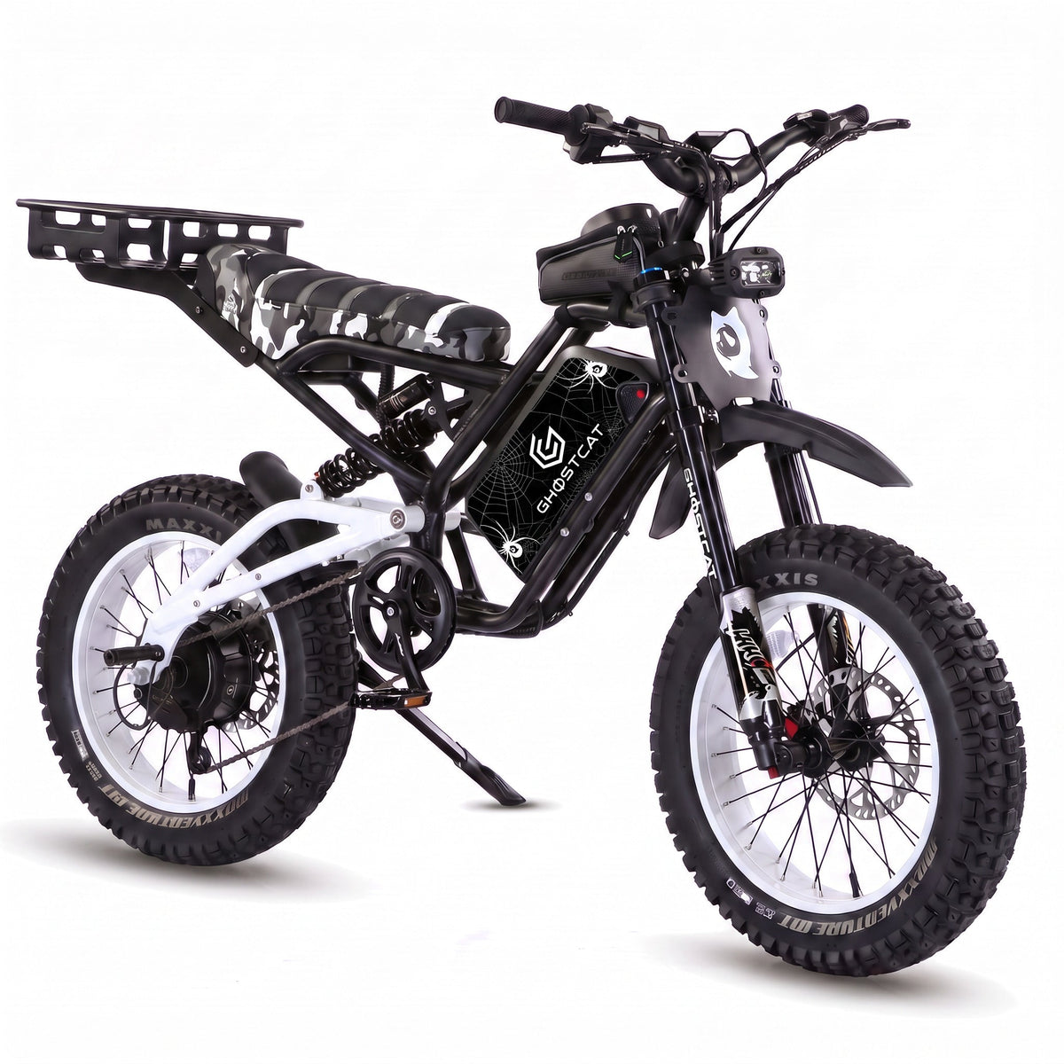 GhostCat F4X Hunter's Edition Full Bundle White with Spider Web battery decal and rear rack
