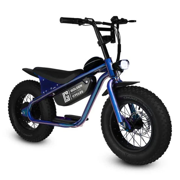 mini elektrofahrräder GOLDEN CYCLE Big Boy 350w Micro eBike 16x4 Fat Electric Mini Fat Tire eBike - Blue Smash