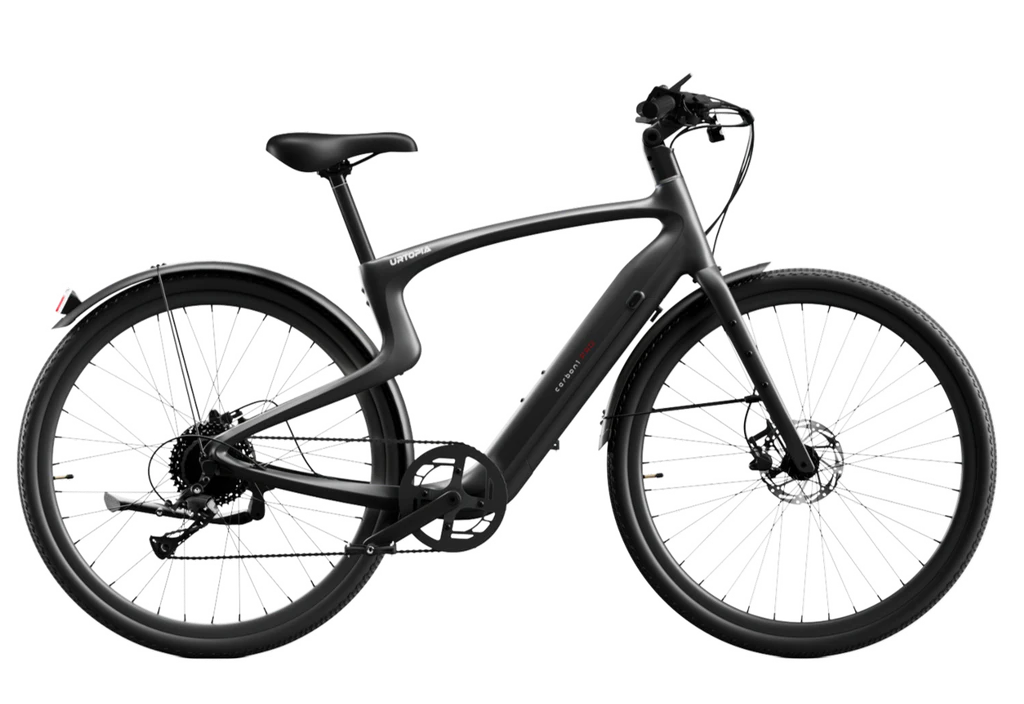 Matte black Urtopia Carbon Classic eBike side view against a white background