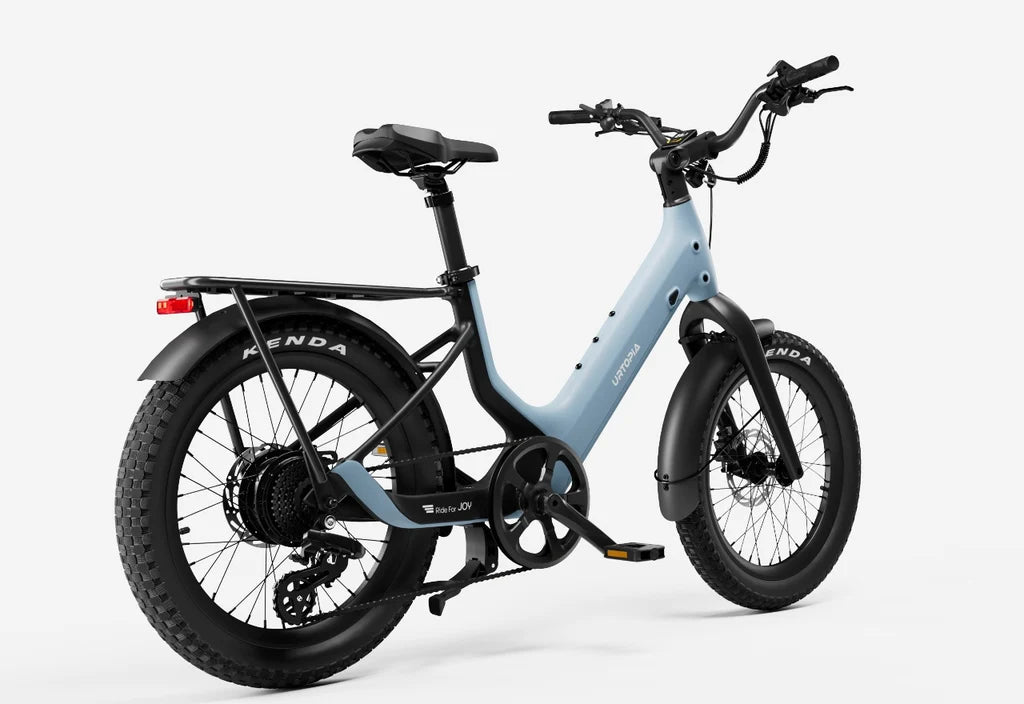 Urtopia Carbon Joy Ultra eBike in Glacier Blue, side view showcasing sleek carbon frame and integrated components
