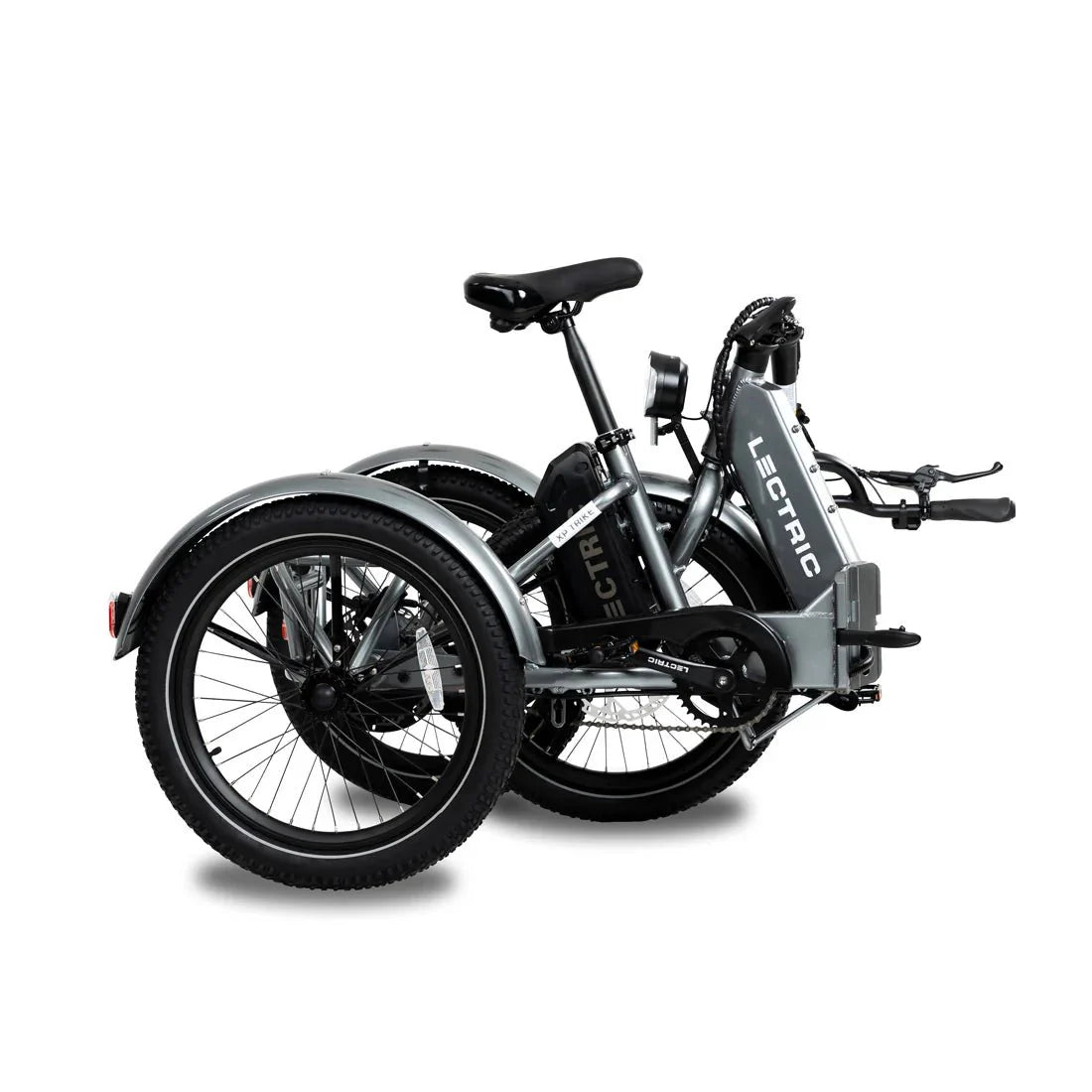 Electric XP Trike 500W 48V folding fat tire eBike in store, product image showing three-wheel electric bike with sturdy frame and wide tires