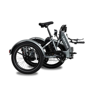 Electric XP Trike 500W 48V folding fat tire eBike in store, product image showing three-wheel electric bike with sturdy frame and wide tires
