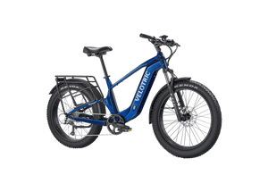 Royal blue Velotric Nomad 2X High Step eBike, side view, against a white background