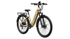 Hazelnut yellow Mokwheel Tarmac ST eBike, side view, against a white background