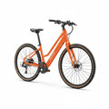 Velotric Tempo Mid Step eBike in Sunset Tangerine color, side view, photographed outdoors