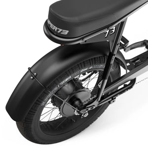 Super73 S2 electric bike in Blackout color, side view, showcasing sleek frame, thick tires, and minimalist design