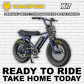 Navy blue Macfox X7 eBike side view with rugged tires and sleek frame design