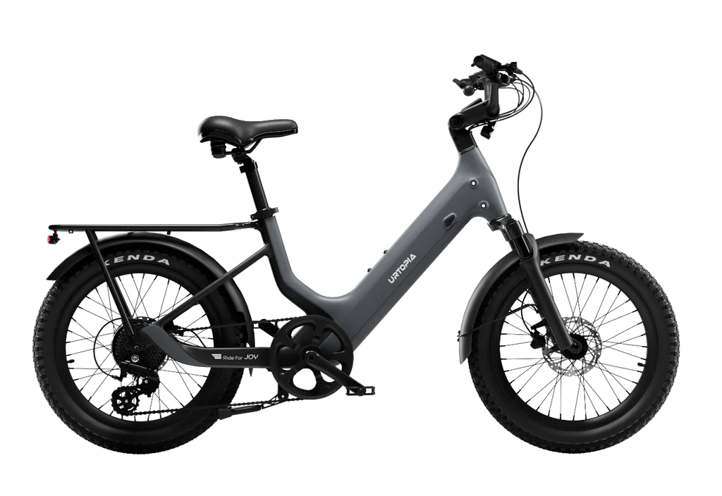Urtopia Carbon Joy eBike in charcoal gray, side view, against a plain background