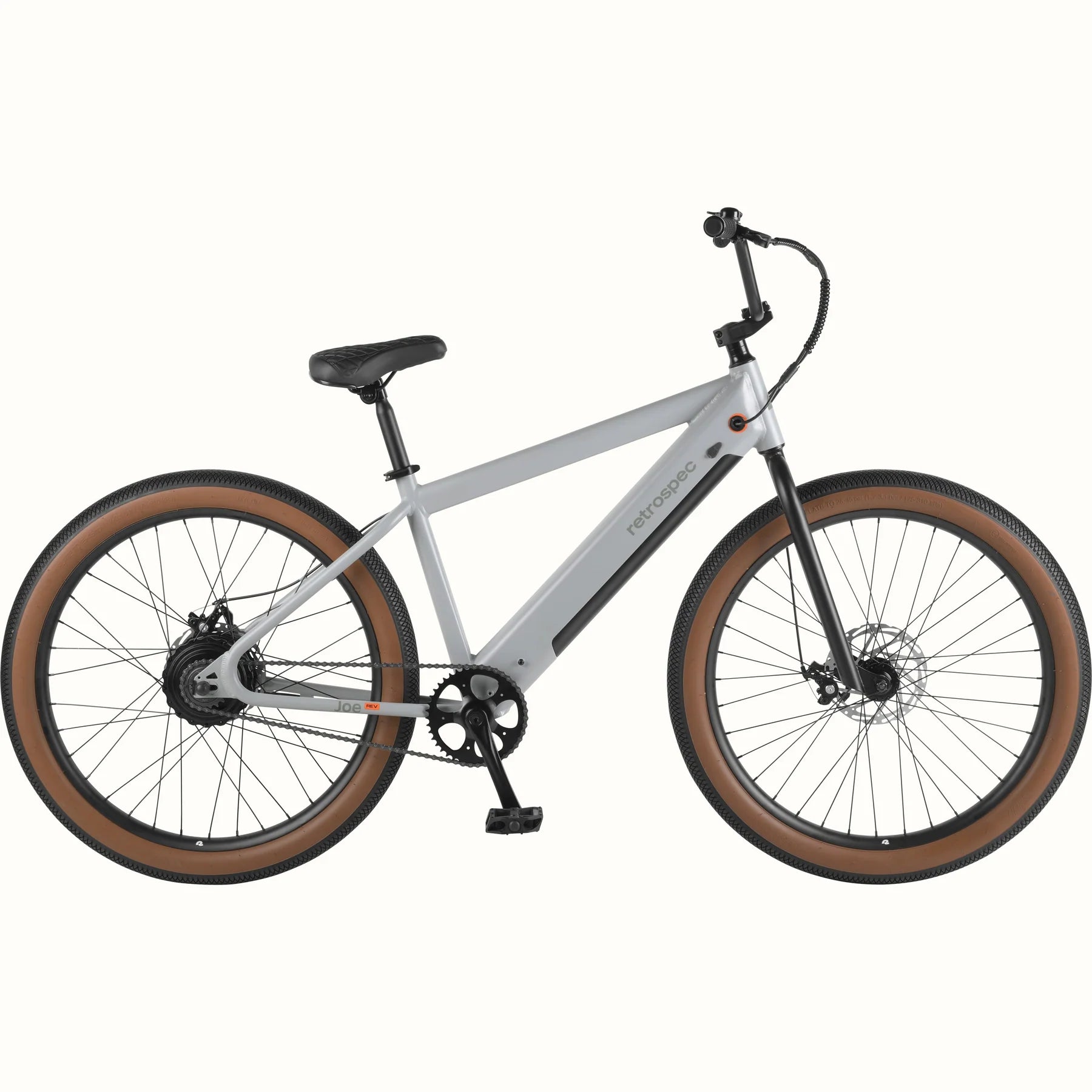 Retrospec Joe Rev BMX eBike in matte feather gray, side view, against a white background
