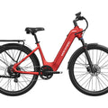 Crimson red Mokwheel Tarmac ST eBike side view with black tires and battery pack visible