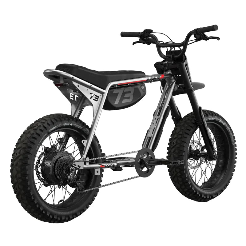 Super73 Z Adventure Series eBike in Metallic Aluminum, side view, showcasing rugged frame and off-road tires