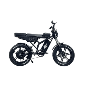 Side view of the eMOTO Freego Shotgun F2 Pro Max Prime electric fat tire bike, showcasing its thick tires, sturdy frame, and battery compartment.