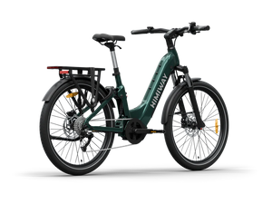 Emerald green Himiway A7 Pro eBike side view with step-through frame and rear rack