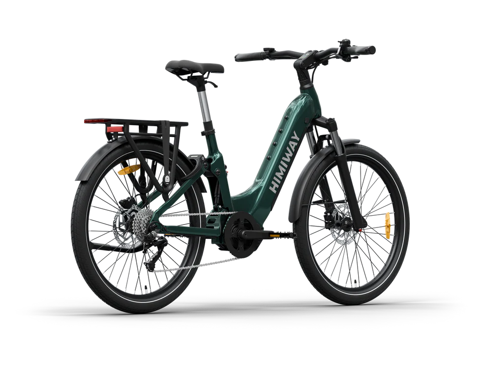 Emerald green Himiway A7 Pro eBike side view with step-through frame and rear rack