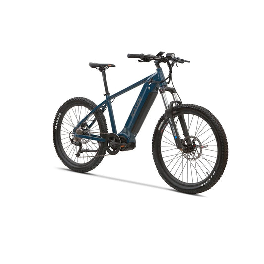 Blue Kasen K2.0 Step Over eBike, side view, against a white background