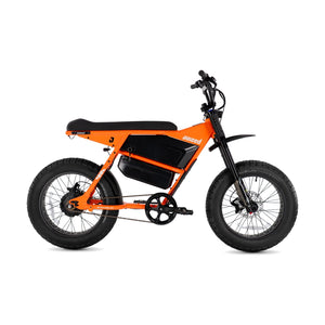 Juiced Scrambler Hardtail electric bike with dual battery in orange color, side view