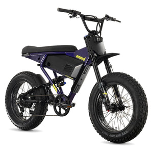 Juiced Scrambler full suspension electric bike with single battery in Grape Juice color, side view
