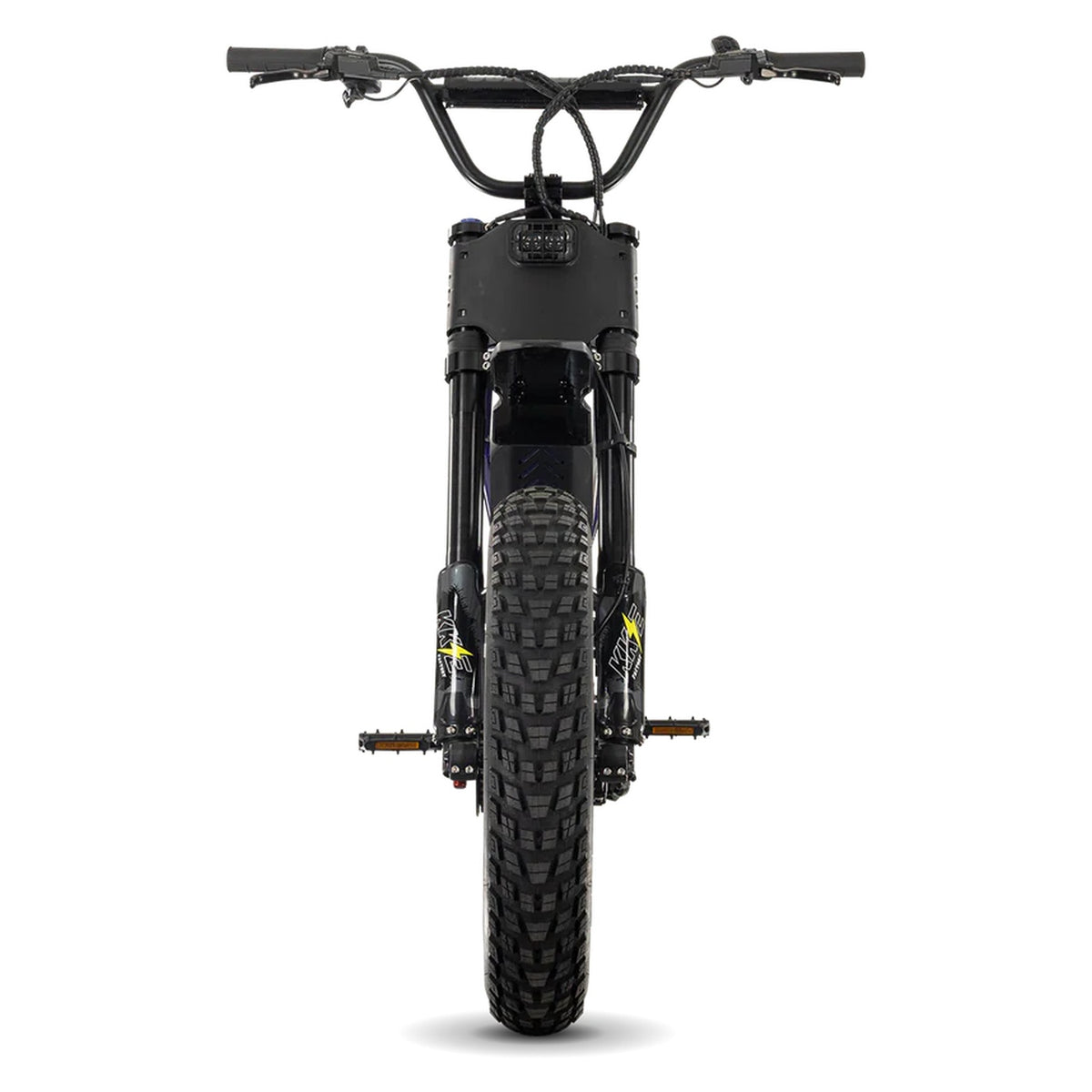 Juiced Scrambler full suspension electric bike with single battery in Grape Juice color, side view