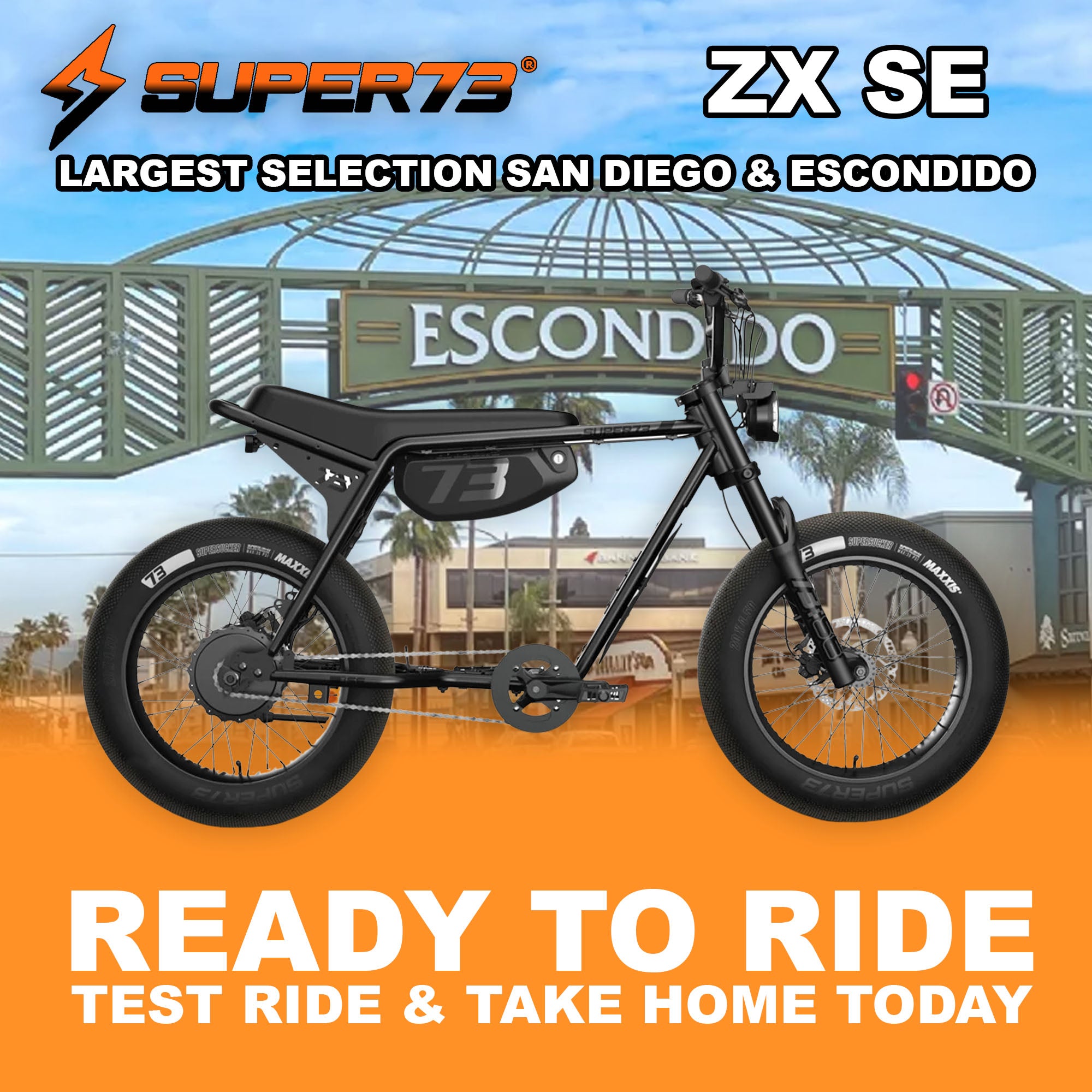 Super73 ZX SE eMOTO eBike in Blackout color, side view, ready to ride, product image with model number 810206242155