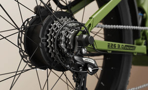 Electric bicycle ENGWE E26 3.0 in black, shown from a side angle with thick tires, front suspension, and rear rack, set against a plain background.