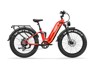 Red Freesky Wild Cat Ultra A-340 electric bike, side view, displayed on a white background.