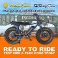 Navy blue Macfox X7 eBike with single battery, X7 Trim, displayed in Escondido setting, product image R2R