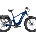 Royal blue Velotric Nomad 2X eBike in high step frame style, side view, isolated on white background
