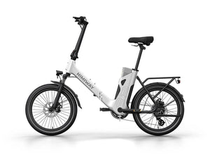 White HIMIWAY B3 foldable electric commuter bike, side view, displayed against a plain background.