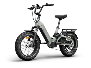 Side view of the Himiway D5 2.0 20" eBike in Sage color, showcasing its frame, wheels, and battery.