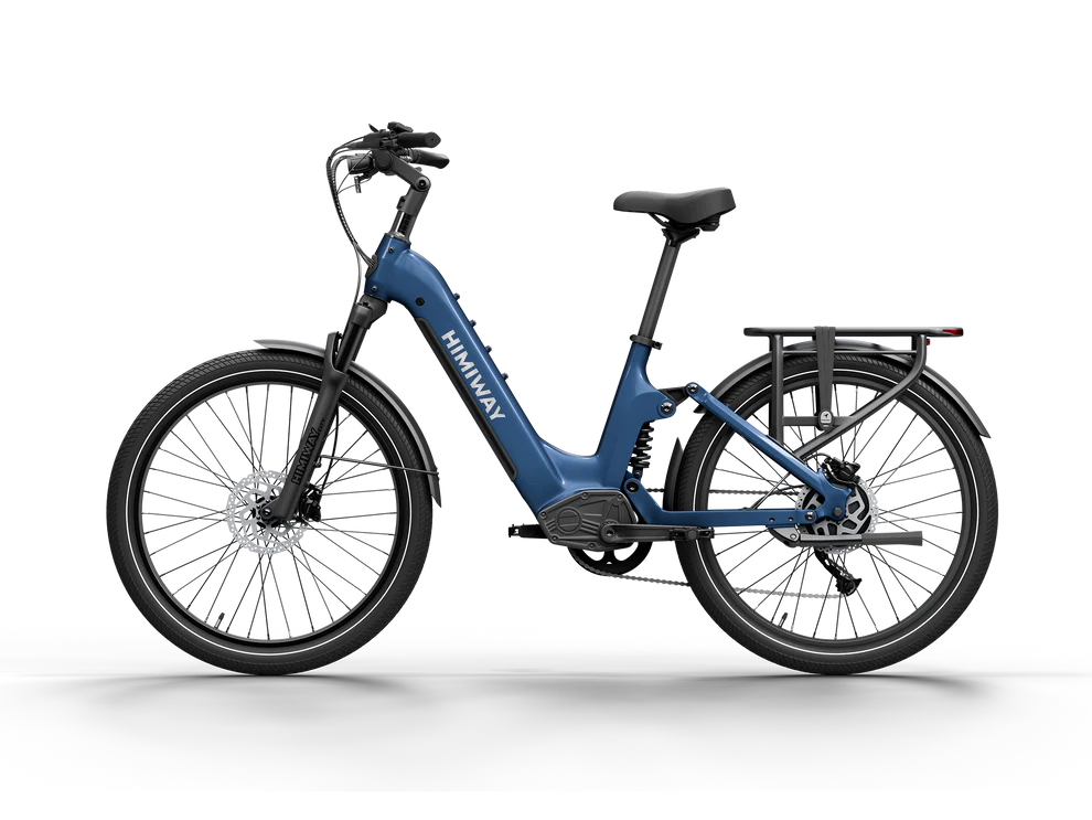 Himiway A7 eBike in Midnight Blue, side view, showcasing frame, wheels, and battery