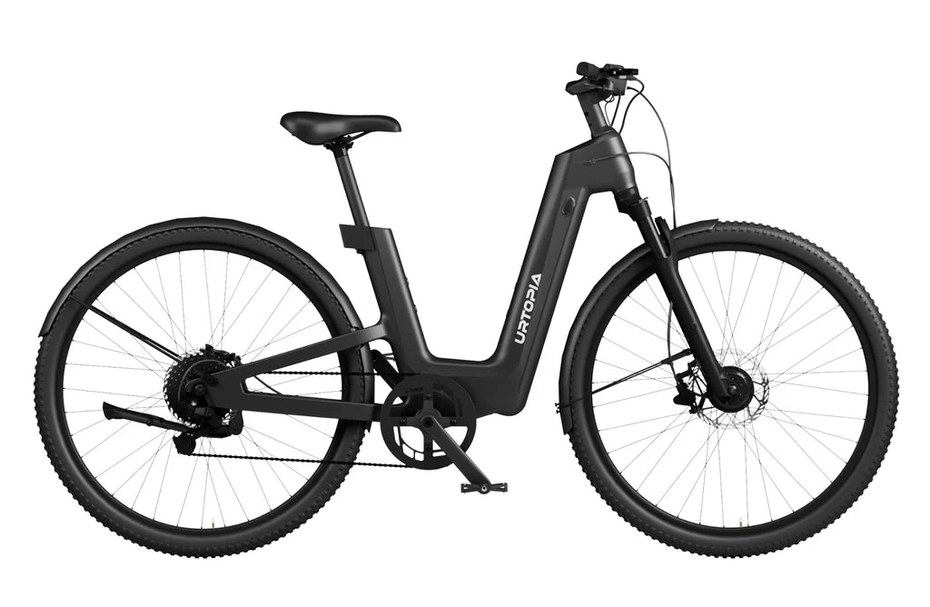 Urtopia Fusion GT eBike in Blazing Black, side view, showcasing sleek frame and modern design