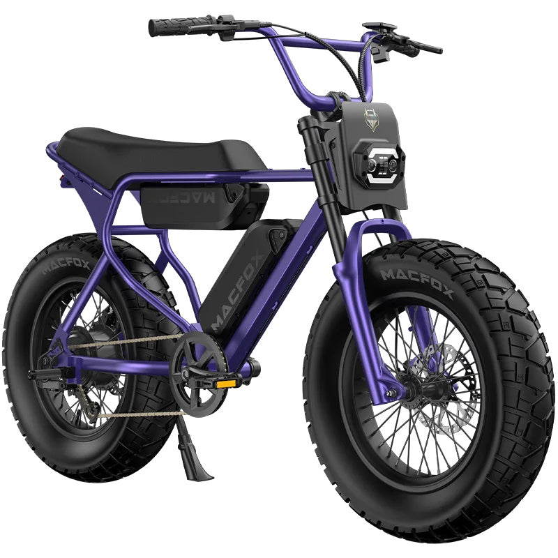 Macfox X7L eBike in Dual Nebula Purple color, side view, showcasing sleek frame and large tires