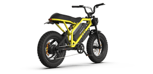A black eMOTO RAEV Bullet GTX electric bike with a 1500W motor, dual suspension, and moto-style frame, shown from a side angle against a white background.