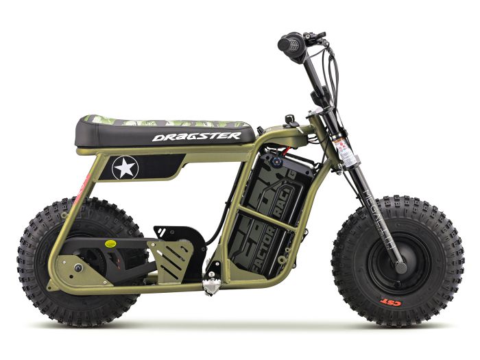 eMOTO EBOX Dragster electric bike in khaki color, side view, isolated on white background