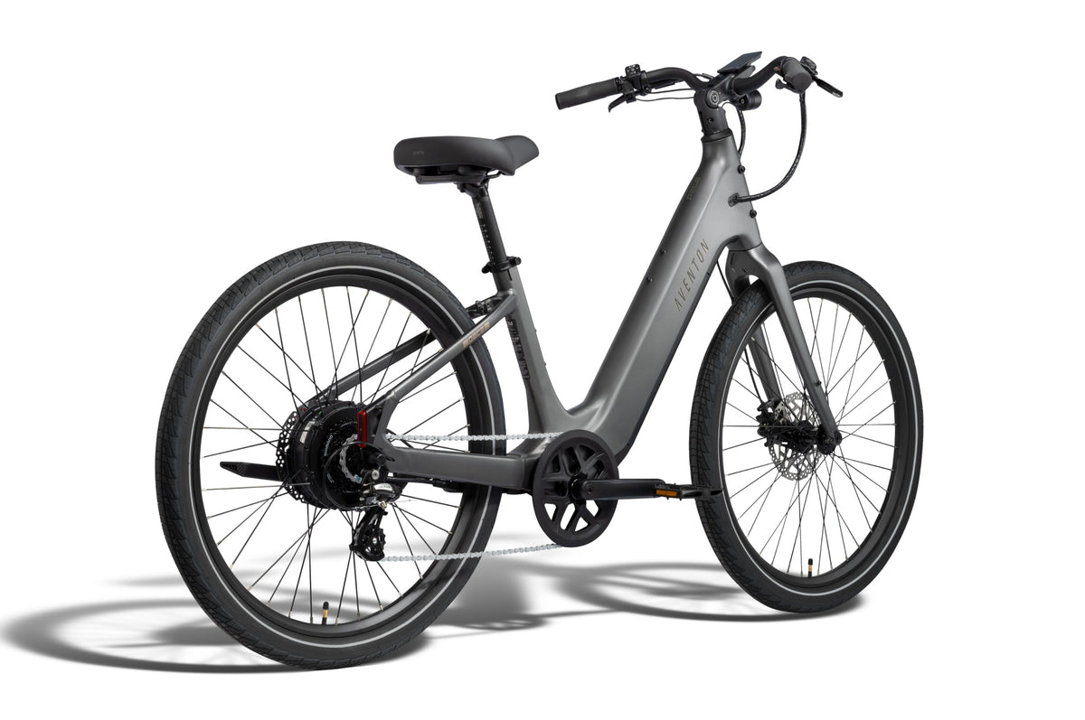 Aventon Pace 5 REC electric bike, step-thru frame in Anvil color, side view on white background