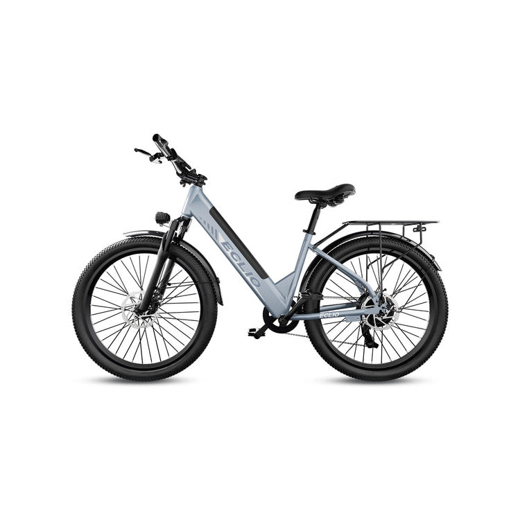 Eclio Otium M5L electric bicycle in steel blue, side view, showcasing frame design and components