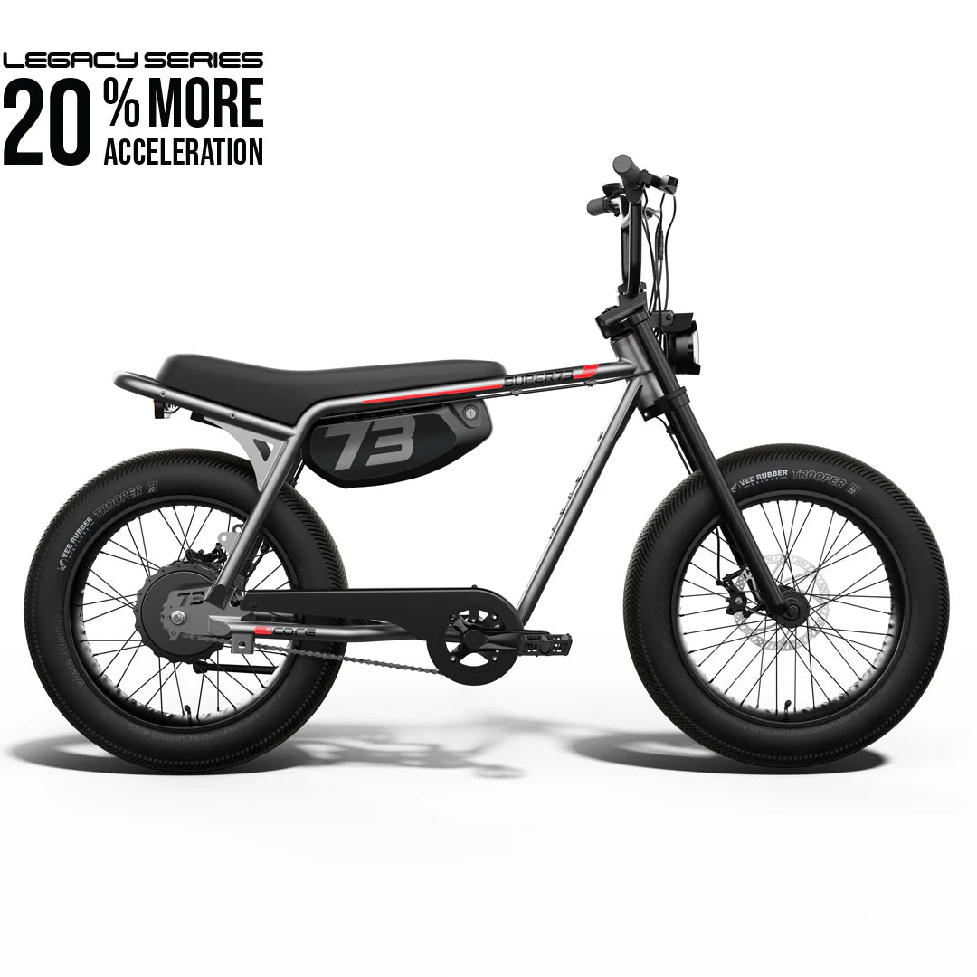 Electric bike Super73 Z Miami Core in matte black, side view, parked on a white background, showcasing its compact frame, thick tires, and minimalist design.