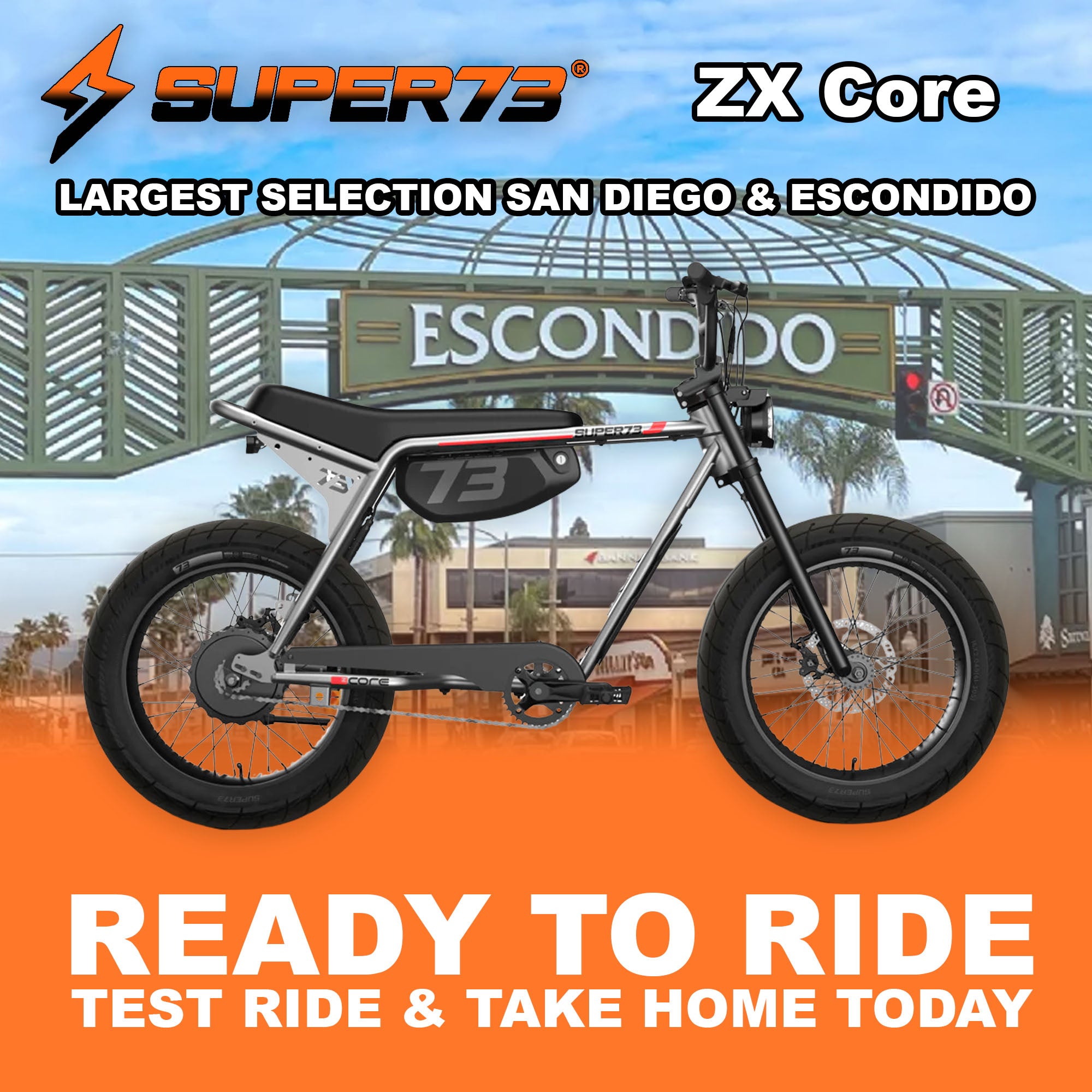 Super73 ZX Core Legacy Series eMOTO eBike in Metallic Aluminum, side view, ready to ride, product image