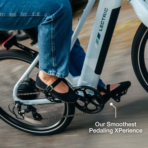Lectric XPress Lite electric bike in Glacier Blue, side view, model 5