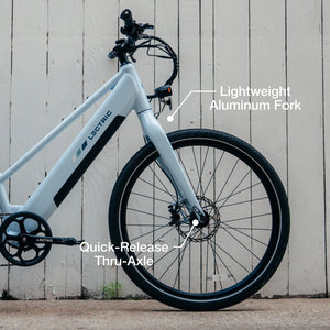 Lectric XPress Lite electric bike in Glacier Blue, side view, model 6