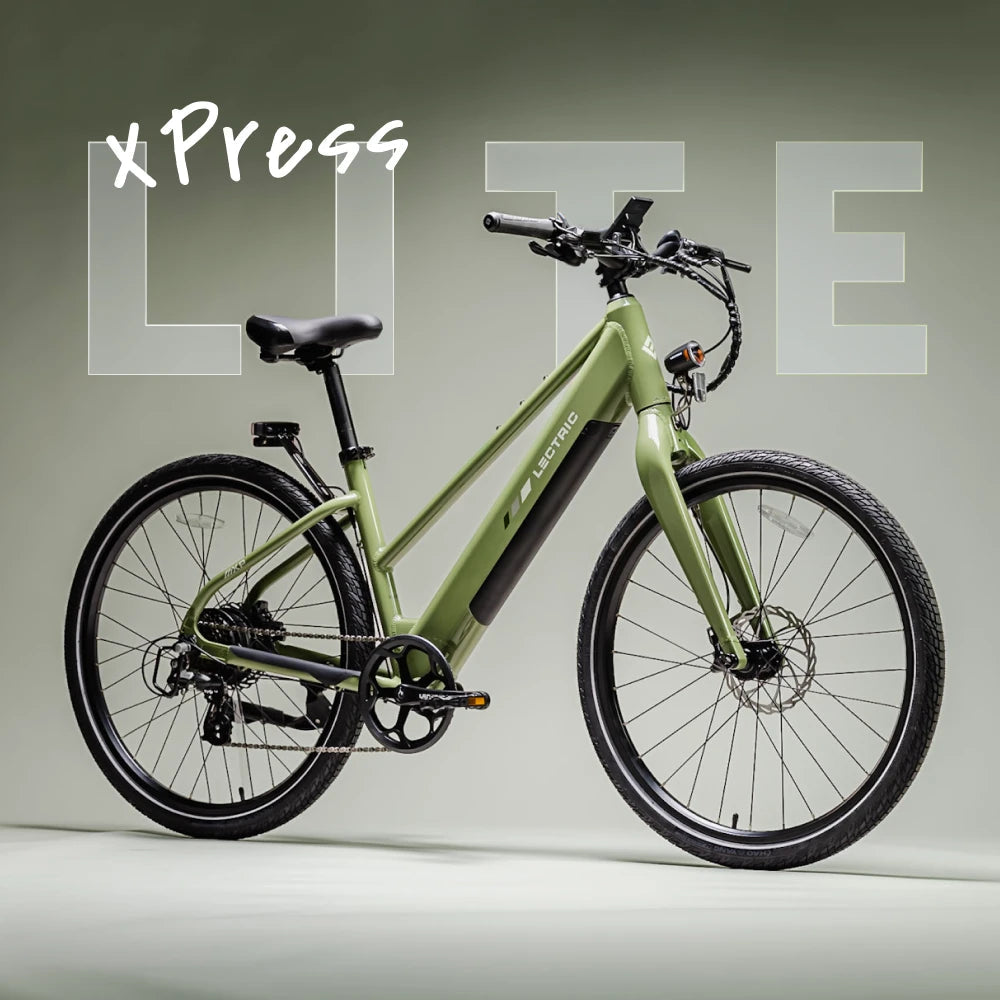 Lectric XPress Lite electric bike in Pine Green color, side view
