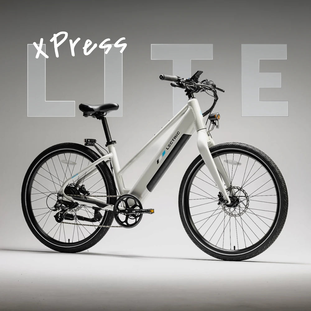 Lectric XPress Lite electric bike in Stratus White, side view, against a plain background