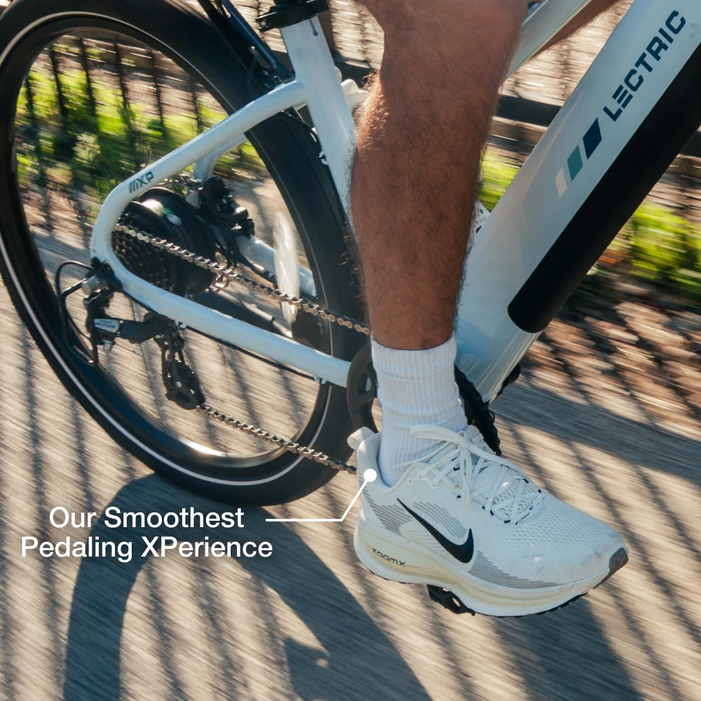 Lectric XPress Lite electric bike in Stratus White, side view, against a plain background