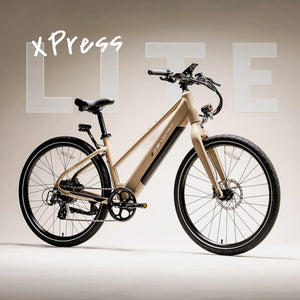Lectric XPress Lite electric bike in Toasted Marshmallow color, side view, against a white background